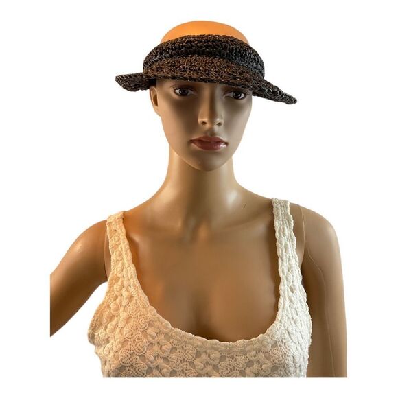 Women’s  Straw Visor One Size Black hat golf party Beach Walk Handmade. - Picture 2 of 13